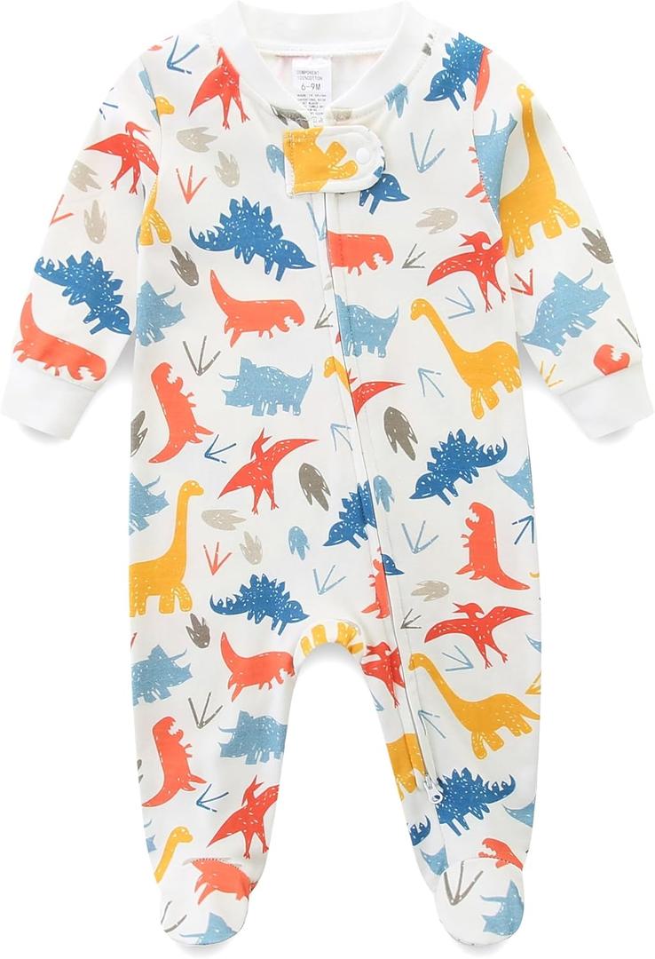 Babymine Baby Girl Boy Clothes Zipper Sleepers,Long Sleeve Romper Cotton Toddler Pajamas,Onesie Outfits Newborn Footies (9-12 Months, Colorful Dinasour)
