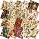 60 Pcs 10 x 10 Inch Vintage Christmas Quilting Fabric Rustic Christmas Fat Squares Patchwork Precut Strips Santa Claus Red Cardinal Fabric Bundles for Xmas Quilting Crafting DIY Craft Sewing