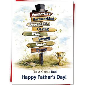 3 x Fathers Day Card Gift for Dad from Daughter Son Kids, Meaningful Direction Sign Design with Emotional Message, Double-Sided Premium Card for Father's Day Family Celebration & Love