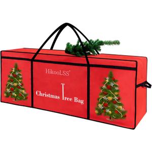 Christmas Tree Storage Bag 12 Ft Tall Tree Container/Holder Heavy Duty Oxford Dual Mesh Pockets,Moistureproof,Extra Large Christmas Tree Box for Big Xmas Tree Wide Opening Red(65X23X27in) (Fit 10-12 Feet)