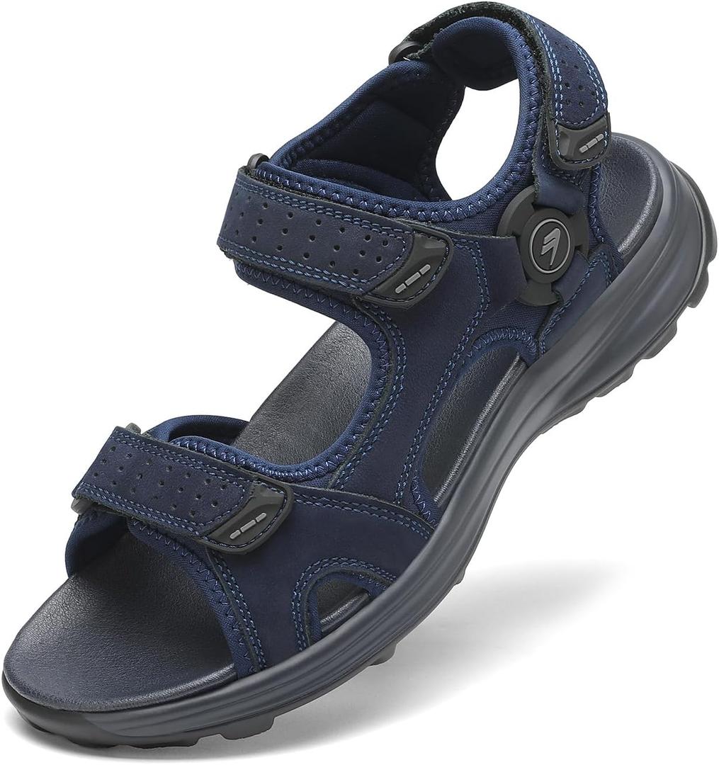 FLARUT Men's Athletic Sandals Sport Outdoor Hiking Sandals Open Toe Leather Walking Sandals Beach Water Shoes (10)