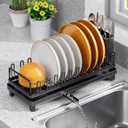 OKZEST Small Dish Drying Rack for Kitchen Counter, Dish Drainer Drying Rack with Drainboard, Rustproof Plate Organizer with Cutlery Holder for Kitchen Cabinets, RVs, Small Apartment Kitchens