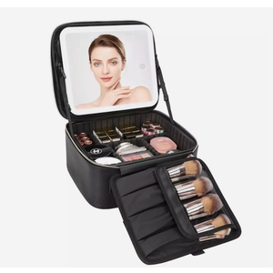 Relavel Travel Makeup Bag with LED Mirror, Cosmetic Train Case with Light up Mirror