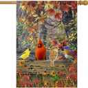 Fall Cardinal Birds House Flag 28x40 Inch Double Sided, Autumn Large Burlap Yard Flag for Outside Seasonal Thanksgiving Decoration