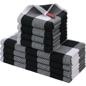 homing Buffalo Plaid Kitchen Towels and Dishcloths Set, 12" x 12" and 13" x 28", Set of 8 Bulk Cotton Waffle Weave Dish Towels, Super Soft Absorbent Hand Towels for Kitchen, Large Black & White Check