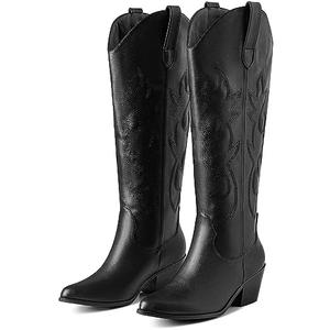 Erocalli White Cowgirl Boot Cowboy Boots for Women Embroidered Pull-On Chunky Stacked Heel Knee High Western Boots Size 10