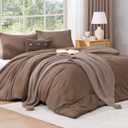 WRENSONGE King Size Comforter Set - 3 Pieces Brown Comforter Prewashed Soft Lightweight for All Seasons,Fluffy Down Alternative Comforter King Size with 2 Pillow Shams
