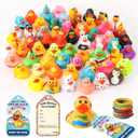 100 Pcs Cruise Rubber Ducks Kits Include 30 Pcs Cruise Ducks 30 Pcs Cruising Duck Tags and 40 Pcs Rubber Bands, Bulk Ducks for Jeep Cruise Ships Hiding Carnival Ducking Gift Christmas Stocking Stuffer