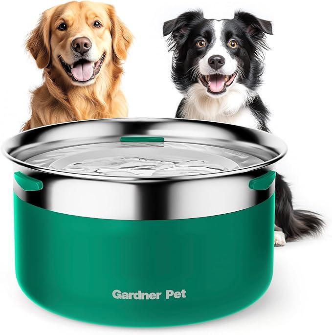 Gardner Pet Dog Bowls 3.85L Stainless Steel No Spill Dog Water Bowl, Slow Water Feeder Metal Bowls, Spill Proof Water Dispenser for Large Dogs, Promotes Healthy Hydration, Green