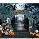 7X5FT Halloween Backdrop Night Scary Castle Pumpkin Moon Bat Graveyard Happy Halloween Party Banner Photography Backdrop Photo Background DH-205
