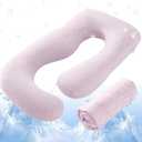 Sasttie Cooling Pregnancy Pillow Cover, 57-inch U Shaped Pregnancy Pillow Case, Fits 55 to 57 Inch Maternity Pillow, Pink (No Pillow Insert)