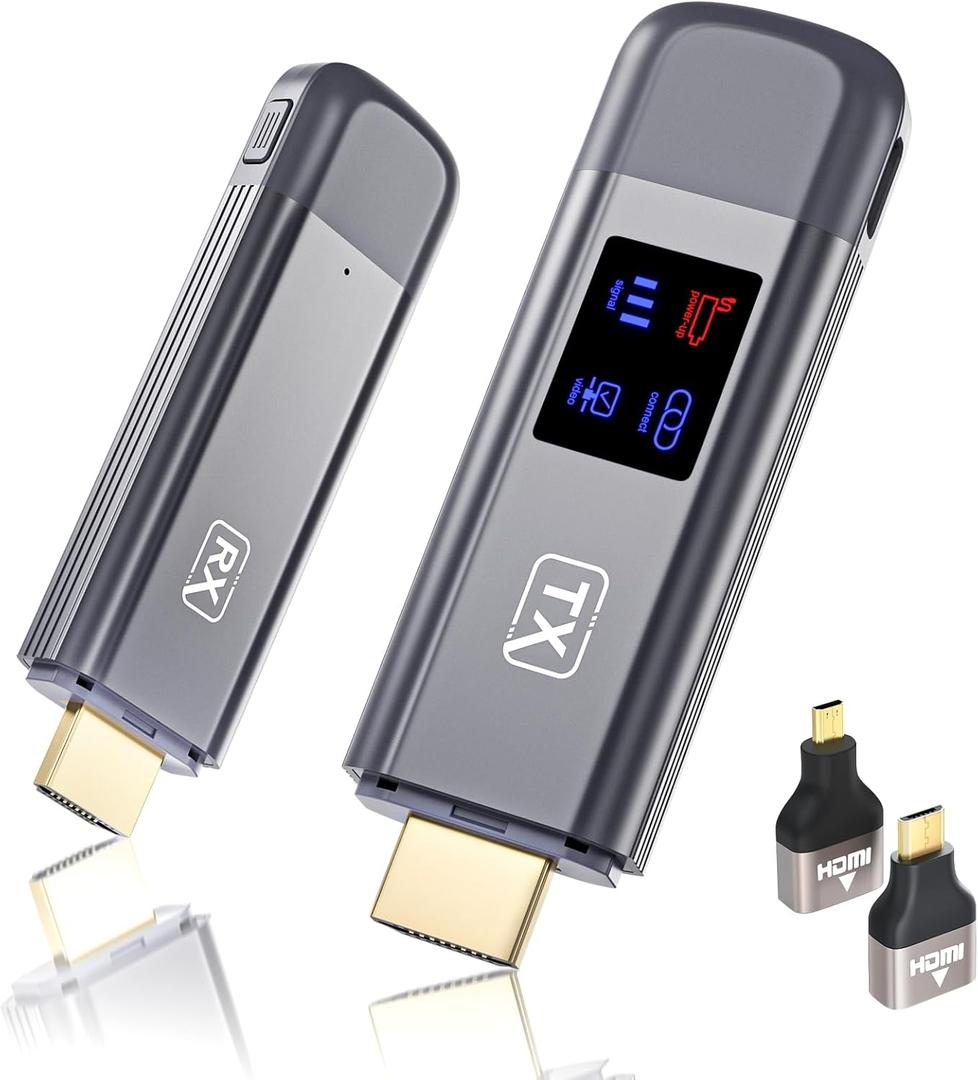 TTQ Wireless HDMI Transmitter and Receiver, 4K Decode 1080P Output, Wireless HDMI Sender Extender, Metal Housing, LED Display, 100FT Range, 2.4G&5G, for PC/DV/HDTV/Projector/TV Box (Gray)