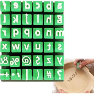 ITSTUVRH Clay Stamps,36 Pieces Letter Stamps for Clay with Storage Box,Alphabet,Numbers&Symbols DIY Handmade Alphabet Mold Accessories for Ceramic Decorating,Green (Lowercase Letter Plastic)