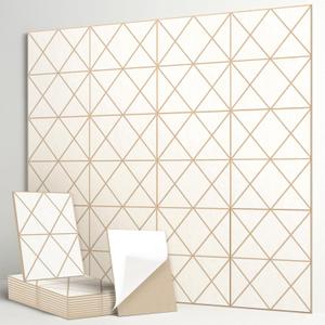 12-Pack Acoustic Panels, 16"x12"x0.4" Large Acoustic Wall Panels, Self-Adhesive Sound Absorbing Panels for Recording Studios & Offices, White+Camel Decorative Acoustic Panels (Diamond Grid Design)