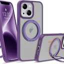 2 x UGENINO Compatible with iPhone 16 Pro Max Case with 360° Rotatable Magnetic Ring Stand [Compatible with Mag-Safe] Translucent Shockproof Protective Phone Case for Women Men, Dark Purple