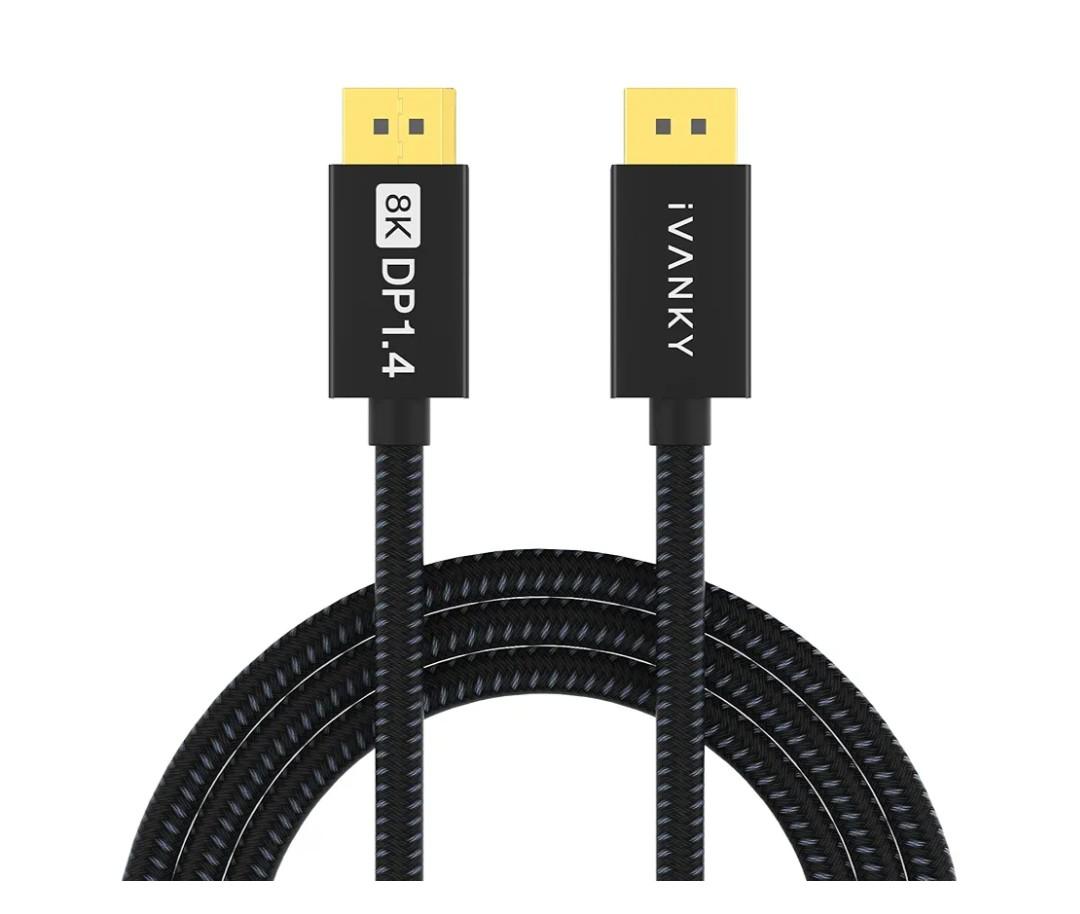 IVANKY DisplayPort Cable 10ft 1.4, 8K DP to DP Cable[8K@60Hz, 4K@144Hz, 1080P@240Hz], Support HBR3, 32.4Gbps, HDCP 2.2, HDR, 8K Display Port Cord Compatible for Gaming Monitor, TV, PC, Laptop - 10ft