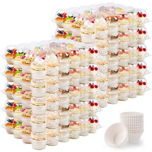 24 Count Cupcake Containers 10 Pack Cupcake Holders Plastic Clear Disposable Cupcake Containers with Detachable Tall Dome Lids and 360 Liners for 240 Cupcakes, BPA Free, Standard Size