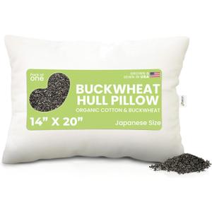 Bean Products Japanese Bed Pillow for Sleeping  Organic Buckwheat Fill with Organic Cotton Fabric, Soft Head Pillow  Eco-Friendly, Breathable, and Durable Sleep Aid, Made in The USA, 14" x 20" (Natural)