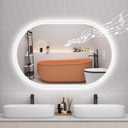 STARLEAD 24"x36" Oval LED Bathroom Mirror with Bluetooth Speaker, Dimmable Lighting, 3 Color Modes, Anti-Fog, Touch Control Wall Mounted Vanity Mirror, Silver-oval
