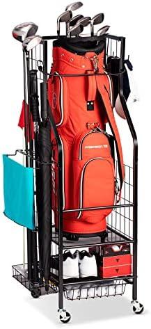FHXZH Golf Bags Storage Garage Organizer - Golf Bag Stand Fit Single Golf Bags, Golf Clubs, and Golf Equipment Accessories, Golf Bag Storage Rack with Wheels for Garage, Club, Shed, Basement