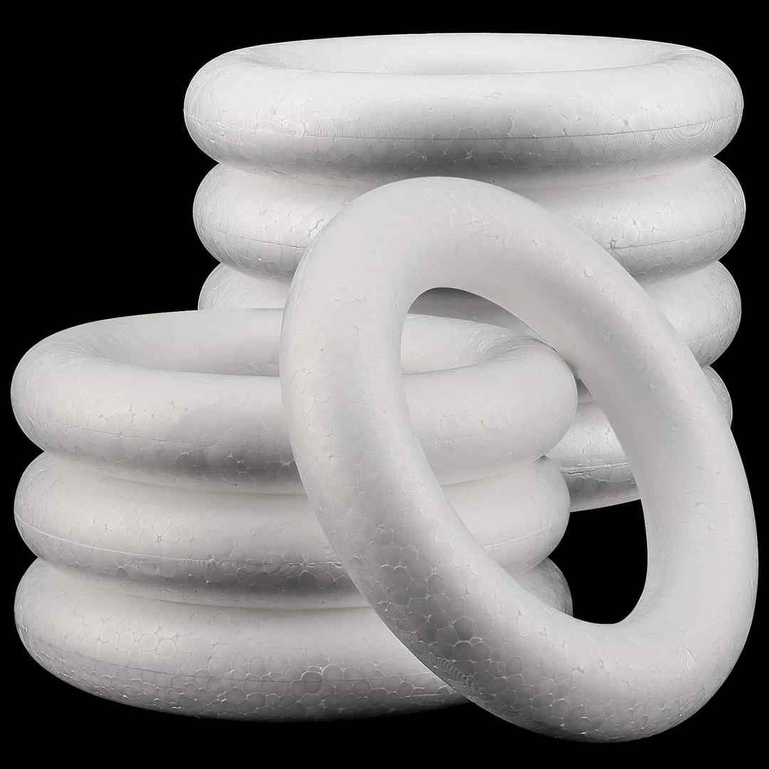 8 Pack 8 Inch Craft Foam Wreath, White Polystyrene Foam Circles Ring, Round Foam Wreath Form for Crafts DIY Arts Floral Projects Home Wedding Decor