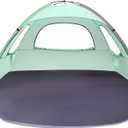 WhiteFang Beach Tent Anti-UV Portable Sun Shade Shelter for 3/4/6/8 Person, Extendable Floor with 3 Ventilating Mesh Windows Plus Carrying Bag, Stakes and Guy Lines (Mint Green)