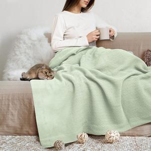 THREAD SPREAD Knitted Geometric Herringbone Pattern Handwoven Blanket 100% Extra Long Staple Cotton - Soft & Cozy Thermal All Season Throw for Bed Couch Chair Outdoors (Twin/Twin XL, Sage)
