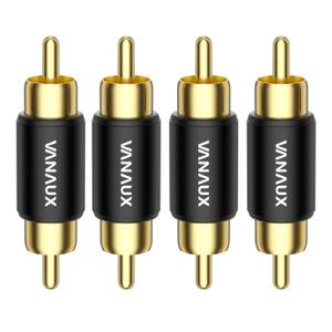 VANAUX 4PCS RCA Male to Male Coupler,Barrel Connectors Subwoofer RCA Adapter Gold Plated for HDTV,Speakers, Amplifiers, Car Audio-Black