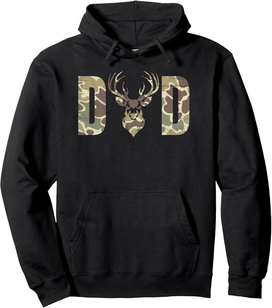 Old School Camo Dad Hunting, Camouflage Deer Father's Day Pullover Hoodie, Size XL