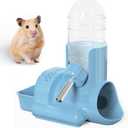 Hamster Water Bottle, Free Standing 3 in 1 Water Bottle Automatic Bottle Dispenser with Food Container Base Hut for Dwarf Hamster Mouse Rat Hedgehog and Other Small Animals Blue-120 ml