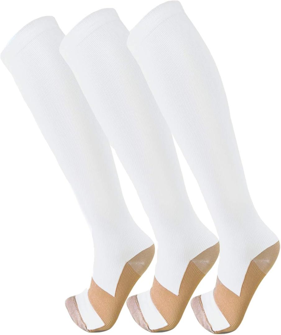 FuelMeFoot 3 Pack Copper Compression Socks - Compression Socks Women & Men Circulation - Best for Medical,Running,Athletic (Large-X-Large, 01 White)