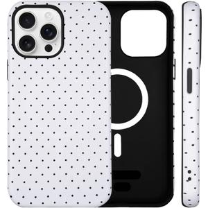 for iPhone 14 Pro Case Cute Polka Dot Phone Case Compatible with MagSafe, Dual-Layer Shock Protection (Hard PC + Silicone) - Aesthetic Protective Phone Cover for Women Girls, White