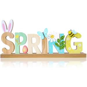 4 x Elegant Handcrafted Easter Home Decor - Made with German MDF Wood, Ideal for Indoor Spring, Fireplace Mantel, Table, Tiered Tray, and Bunny Farmhouse Style Decor (Spring)