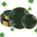 Liacere 100PCS Green Plastic Plates - Heavy Duty Disposable Plates - Green and Gold Plate 100PCS Dinner/Dessert Plate for Party & Christmas & New Years St. & Patrick's Day