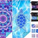 2 Pack Microfiber Oversized Lightweight Beach Towel 71"x32" XL Extra Large Thin Sand Free Towels Travel Swim Pool Yoga Gym Camping for Adults Women Men Beach Essentials Accessories Vacation Gift