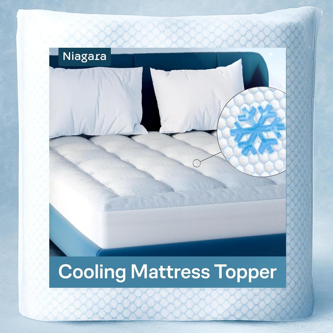 Niagara Cooling Queen Mattress Topper - Pillow Top Mattress Cover Quilted Fitted Cooling Topper for Back Pain Deep Pocket Fits 20 Inches, Blue