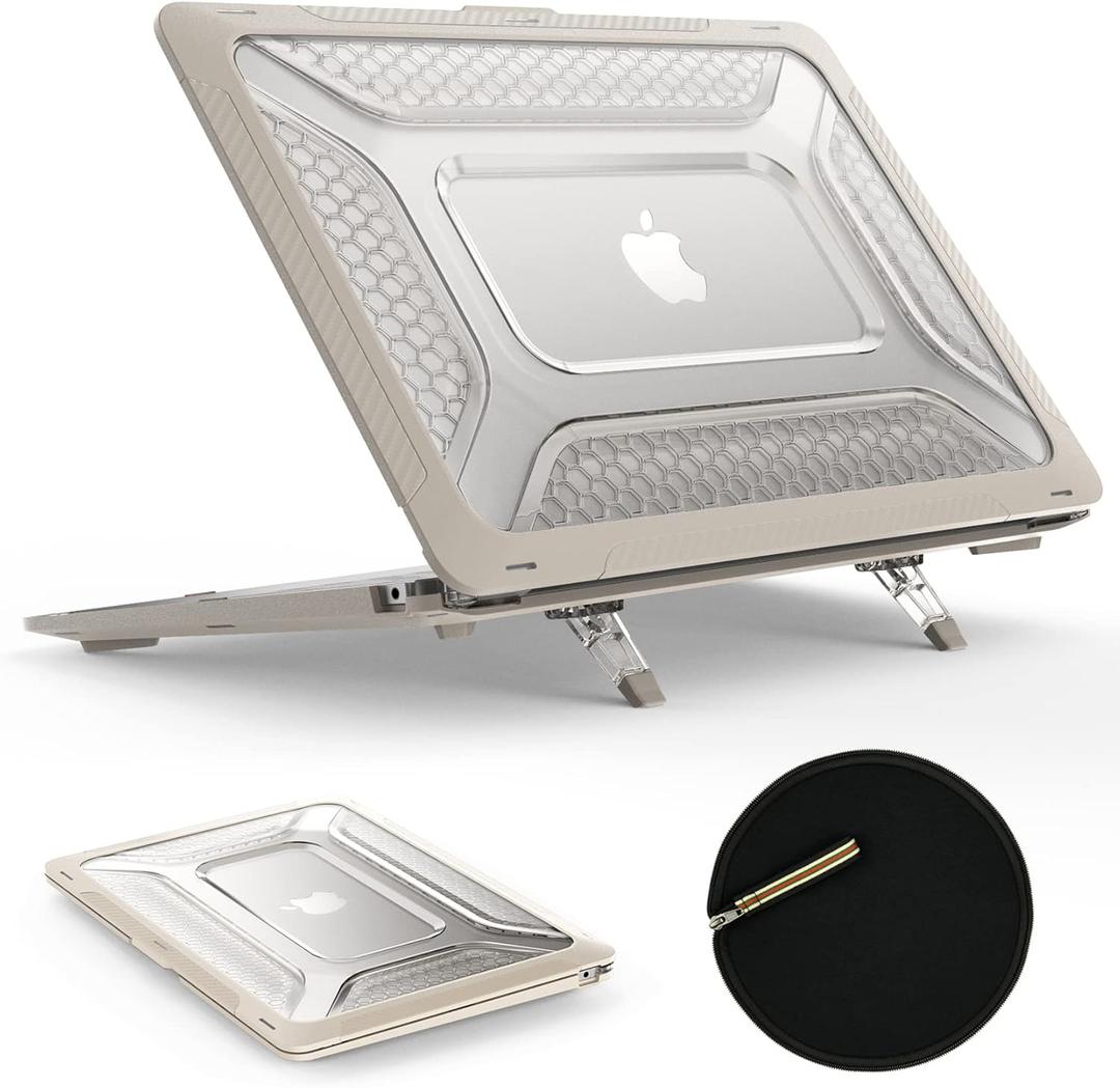 Stock Case for MacBook Pro 16 inch, Shock-Absorbing Protection with Folding Stand &Mouse Pad Case for MacBook Pro 16 inch, Beige