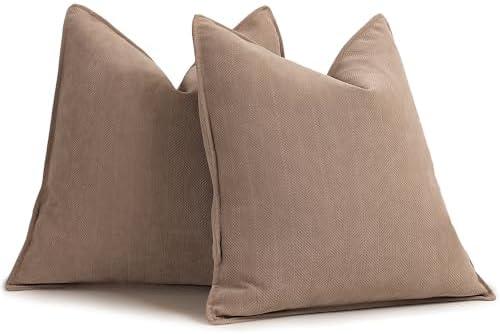 ZWJD Khaki Pillow Covers 20x20 Set of 2 Chenille Throw Pillow Covers with Elegant Design Soft and Luxurious Decorative Throw Pillows for Couch, Bed, and Home Decor