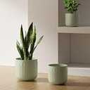 LE TAUCI Fluted Ceramic Planters Set of 3  8.3/7 / 5.7 in Sage Green Reactive Cylinder Indoor Plant Pots with Drainage Plug & Mesh, Glossy Stoneware Flower Pots for Succulents Herbs