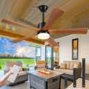54 Inch Ceiling Fans with Lights, Modern Ceiling Fan with Remote for Outdoor, USA Original Patent, 3 Color Light, 5 Wood Blades, Timer, 6 Speeds Noiseless DC Motor for Patios Indoor, Walnut