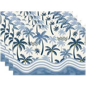 XCHI Blue Watercolor Coconut Palm Seawater Summer Placemats Set of 8 Table Mats 12x18 Inch
