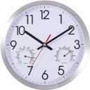 10 Inch Wall Clock with Temperature & Humidity, Aluminum Frame Wall Clocks, Sweep Silent Movement Accurate Clocks, Decorative for Kitchen Living Room Bedroom (Silver)