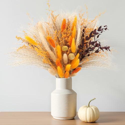 Fall Home Decor 104Pcs Orange Pampas Grass Decor Autumn Dried Flowers Decorations Fluffy Boho Bouquet Fall Wedding Table Centerpieces Rustic Farmhouse Floral Decor Indoor Outdoor