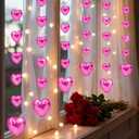 6 Pcs 4.9 ft Pink Disco Heart Garland Decorations 3D Disco Heart Garland Mirror Glitter Hanging Banner Backdrop Reflective Decor for Wedding Birthday Bridal Shower Anniversary Party Decor