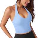 VOYJOY Women Halter Crop Top Padded V Neck Backless Sleeveless Workout Halter Tank Tops Going Out Yoga Gym Clothes (X-Small, Light Blue)