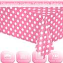 WNINK 2 Pack Pink and White Polka Dot Tablecloths Pink Disposable Plastic Waterproof Table Cover, 54" x 108", for Birthday, Wedding, Bridal Shower, Bachelor, Pink Girl Party, and Picnic
