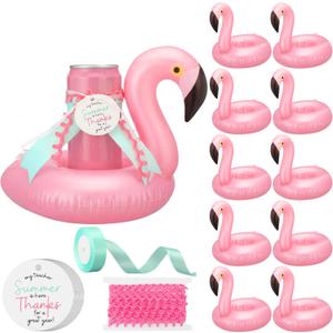 24 Set Flamingo Teacher Appreciation Gifts Bulk End of Year Thank You Gift Set for Women Flamingo Inflatable Drink Holders with Appreciation Tags, Ribbon, and Trim Summer Party Favors