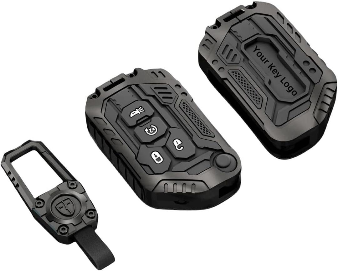 Heavy Zinc Alloy Key fob Cover, Keychain, Key Case, Accessories Compatible with 2018 2019 2020 2021 2022 2023 2024 Jeep Wrangler JL JLU Rubicon Gladiator Sahara