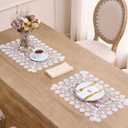 White Dark Red Silver Floral Lace Placemats 14x20 Set of 2, Table Topper Dresser Scarf Place Mats (Set of 2, White & Dark Red)