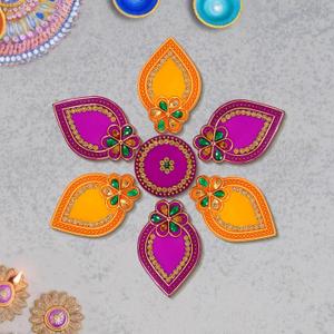 Acrylic Deepak Diwali Rangoli with Laxmi Charan Pagla | Diwali Floor Decorations Table Decoration Studded Stones Sequins Traditional Festive Home Door Décor (Design1)